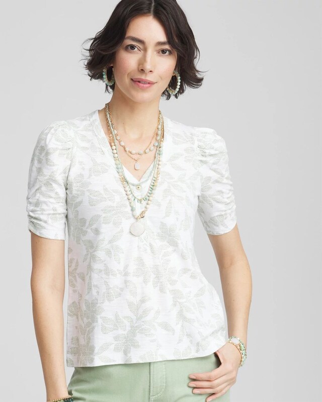 Henley Shirred-Sleeve Slub Tee